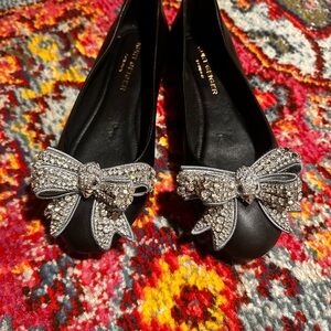 Kurt Geiger Black Flats with Rhinestone Bow